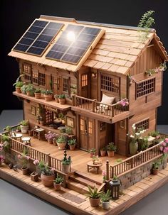 a model of a house with solar panels on the roof