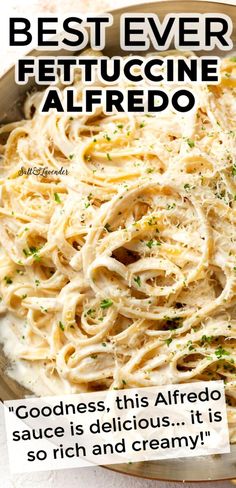 the best ever fettuccine alfredo in a skillet with text overlay