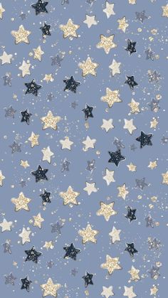 a blue background with gold and white stars