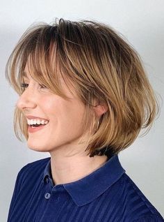 Bob With Long Curtain Bangs, Bubble Bob, Honey Blonde Balayage, Long Curtain Bangs, Shaggy Bob Hairstyles, Hair Doo, Cute Bob, Shaggy Bob, Cute Haircuts