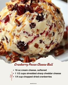 an ice cream sundae with cranberry pecan cheese ball on the side