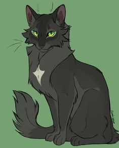 a black cat with green eyes sitting down