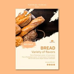 bread flyer template with an image of loafs and loaves on the front cover