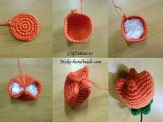 crocheted ornaments are arranged on the table to make them look like they have been made from yarn