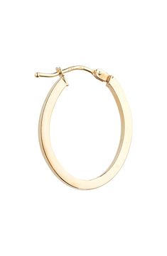 Subtle sculpting adds an architectural twist to the sleek silhouette of these everyday hoops crafted from polished 14-karat gold. 3/4" drop, 3/8 diameter 1/8" width 14k gold Made in Italy Modern 14k Gold Oval Hoop Earrings, Modern Oval 14k Gold Hoop Earrings, Timeless Oval Hoop Earrings With Polished Finish, Minimalist 14k Gold Hoop Earrings With Shiny Finish, Modern 14k Gold Tarnish Resistant Hoop Earrings, Minimalist Yellow Gold Hoop Earrings With Shiny Finish, Modern 14k Gold Small Hoop Jewelry, Modern Single 14k Gold Hoop Earring, 14k Gold Oval Hoop Earrings Timeless Style