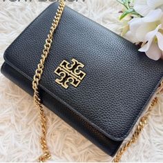 Tory Burch Britten Crossbody Bag In Black Genuine Pebbled Leather Gold Hardware Not New But In Excellent Condition, No Damage Space Inside For Credit Cards Does Not Come With Paper Box Tory Burch Britten, Crossbody Bag Black, Tory Burch Bags, Tory Burch Bag, Chain Shoulder Bag, Black Cross Body Bag, Paper Box, Credit Cards, Pebbled Leather