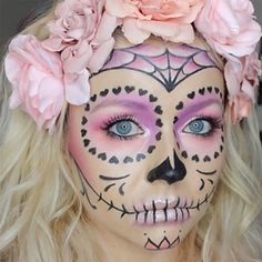 Sugar Skull Face Paint, Skull Face Paint, Sugar Skull Costume, Sugar Skull Face, Dead Makeup