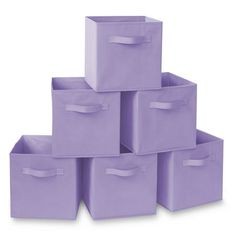 purple storage bins stacked on top of each other