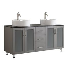 two sinks are shown in this bathroom vanity