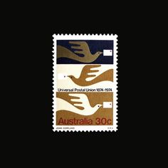 two postage stamps with hands and birds on them, one has the words australia 30c