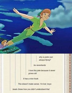 the tinkerbell story book with peter pan flying over water and an image of peter pan