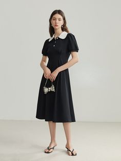 Summer New French Style Women's Dress Peter Pan Collar French Style Women, Loose Sweater Dress, Dress Peter Pan Collar, Peter Pan Dress, Blue Plaid Dress, French Women Style, Peter Pan Collar Dress, Spring Fashion Outfits, Maxi Dress Green