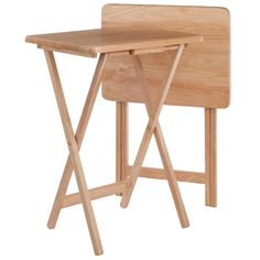 two wooden folding tables sitting next to each other on top of a white background,