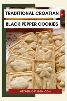 traditional croatan black pepper cookies with teddy bears cut out in squares on a plate