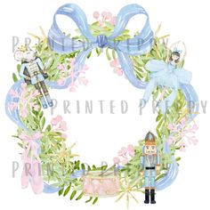 a watercolor wreath with an image of a nutcracker