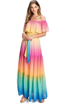 Sunrise Ombre, Pink Sunrise, Monaco Dress, Ombre Maxi Dress, India Wedding, Bohemian Kimono, Floral Pleated Skirt, Chiffon Kimono, Ripped Mom Jeans