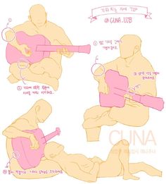 an image of a man with a guitar in different positions and instructions on how to play the guitar