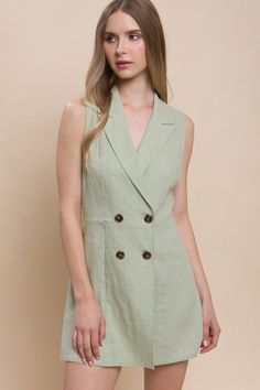 Chic Spring Vest With Button Closure, Buttoned Vest For Workwear In Spring, Spring Workwear Vest With Buttons, Green Vest With Buttons For Summer, Blazer Romper, My Photo Gallery, Cute Fits, Sage Green, Photo Gallery