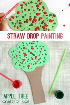 an apple tree craft for kids to make with straws and paint on the paper