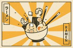 an illustration of ramen in a bowl with chopsticks