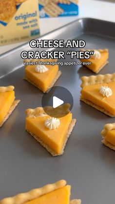 cheese and cracker pies on a baking sheet with text overlay that reads, cheese and cracker pies