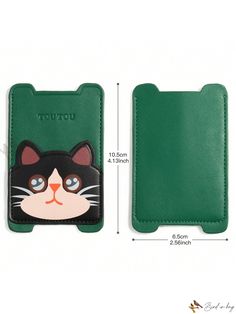 Bird in Bag - Cute Cartoon Cat Pattern Self-Adhesive Credit Card Holder for Phone Back - Bank Card Protector Cardholder Mini Wallet (Model 2567) Cute Rectangular Card Holder For Daily Use, Green Rectangular Card Holder For Personal Use, Rectangular Wallets With Cat Design For Everyday Use, Green Rectangular Card Holder For Daily Use, Card Holder For Phone, Holder For Phone, Cute Cartoon Cat, Teachers Day Gifts, Short Wallet