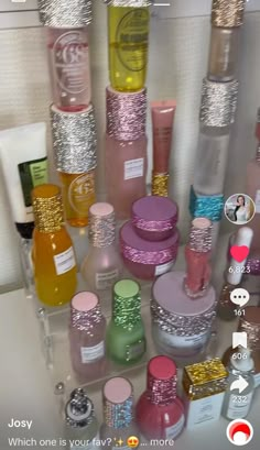 Bedazzled Skincare And Makeup, Badazel Things, Bedazzled Makeup Products, Baddazle Things, Stuff To Bedazzle, Bedazzled Skincare, Rhinestoning Ideas, Bedazzled Makeup, Things To Bedazzle