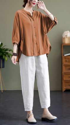 Discover The Best Selling Loose Casual Women's Clothing At Soolinen Casual Blouse With Batwing Sleeves And Relaxed Fit, Casual Batwing Sleeve Blouse With Relaxed Fit, Brown Tops For Casual Summer Gatherings, Brown Collared Top For Casual Gatherings, Oversized Summer Blouse For Casual Gatherings, Relaxed Oversized Tops With Batwing Sleeve, Oversized Batwing Sleeve T-shirt For Summer, Fall Relaxed Fit T-shirt With Batwing Sleeves, Summer Cotton T-shirt With Batwing Sleeves