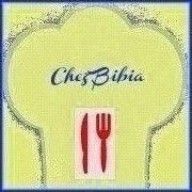 the logo for chef biha is shown with a fork and knife in front of it