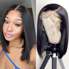 PRICES MAY VARY. ❤ 【Premium Material】：100% unprocessed virgin human hair wigs,this 13x4 HD lace front short straight bob glueless wigs is made of 10A high quality human hair,soft & full,gorgeous & flawless ❤ 【Hd Transparent Lace Wigs】:The pre bleached knots 200% density bob wigs is transparent HD lace,lace is invisible & soft, melt with skin. friendly to beginner,easy to install ❤ 【Hair Advantage】:This glueless short bob wigs pre plucked with baby hair,true to length,can be curled,straightened,d Long Bob Wig, Lace Front Short, Short Straight Bob, Glueless Wigs, Straight Bob, Wig Human Hair, Wigs Human Hair, Short Bob Wigs, Bob Wig