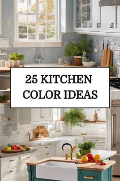 25 kitchen color ideas showcasing various modern and stylish kitchen designs with vibrant countertops, cabinets, and decor. Paint Ideas For Kitchen Walls, Kitchen Colors 2024, Popular Kitchen Color Combinations, Color Schemes For Kitchens, Kitchen Color Ideas For Walls, Paint Colors For Kitchen Walls, Kitchen Color Combinations Ideas, Colors For Kitchen Walls, Kitchen Color Palette Ideas