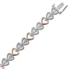 Jewelili Heart Bracelet Diamond Jewelry in Rose Gold - View 3 Diamond Bracelet Design, Modern Gold Jewelry, Gold Link Bracelet, Gold Link, Bracelet Design, Diamond Bracelets, Metal Bracelets, Heart Bracelet, White Diamonds