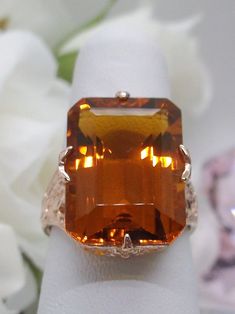 Orange Citrine Ring, Edwardian style, rose gold filigree, with flared prong detail, Treasure design Classic Rose Gold Topaz Ring For Formal Events, Classic Rose Gold Topaz Ring For Formal Occasions, Elegant Amber Topaz Promise Ring, Rose Gold Topaz Rings In Fine Jewelry Style, Elegant Formal Orange Topaz Ring, Elegant Amber Topaz Ring For Anniversary, Rose Gold Topaz Rings As Gift, Gift Rose Gold Topaz Rings, Formal Rose Gold Topaz Rings