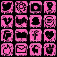 pink and black icons on a black background