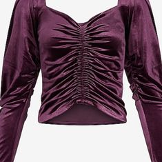 Velvet Long Sleeve Rushed Front Top. Color: Dark Purple. Condition: Brand New With Tags Lace Long Sleeve Shirt, Cowl Neck Sweatshirt, Floral Lace Tops, Velvet Shirt, Striped Bodysuit, White Tee Shirts, Lace Top Long Sleeve, Leopard Print Blouse, Black Long Sleeve Top