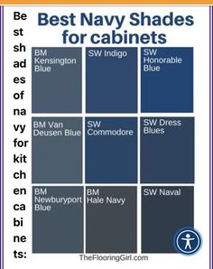 the best navy shades for cabinets in blue, gray and white with text overlay