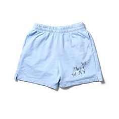 Arctic Blue Butterfly Matching Set Light Weight Sorority Shorts – University Tees Blue Cotton Shorts With Letter Print, Spring Cotton Athletic Shorts For Leisure, Cotton Leisure Shorts With Letter Print, Spring Cotton Shorts With Letter Print, Casual Blue Shorts With Letter Print, Summer Cotton Pajama Shorts With Letter Print, Cotton Pajama Shorts With Letter Print For Summer, Cotton Athletic Shorts With Letter Print, Summer Blue Athletic Shorts