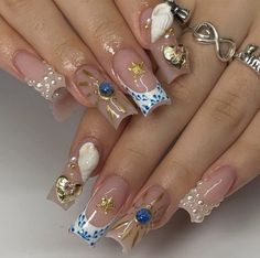 Seashell Nails, Mermaid Nails, Unique Acrylic Nails, Square Acrylic Nails, Fire Nails, Pretty Acrylic Nails, Dope Nails