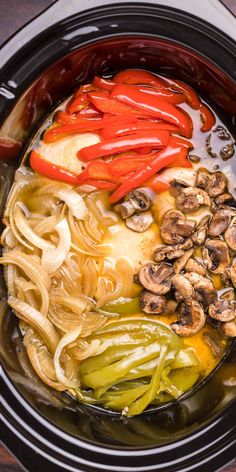 the food is prepared and ready to be cooked in the crock pot on the table