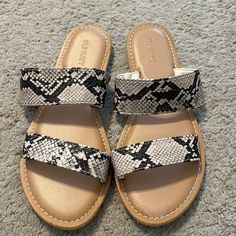 Snake Print On Both Straps - Never Worn Summer Open Toe Sandals With Snake Print, Navy Shoes, Black Tan, Snake Print, Black And Tan, Strap Sandals, Women's Shoes Sandals, Shoes Sandals, Old Navy