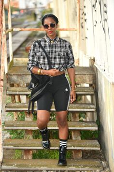 Shorts With Tights Doc Martens, Adidas Biker Shorts Outfit, Sheer Biker Shorts Outfit, Biker Shorts And Boots Outfit, Faux Leather Biker Shorts Outfit, Biker Shorts And Heels, Biker Shorts Outfit Fall, Biker Shorts Outfit Black Women, Dr Martens Outfit Summer