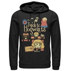 a black harry potter hoodie with hogwarts on it