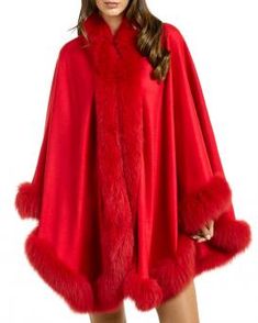 Elegant Red Fall Cape, Elegant Red Cape For Fall, Cashmere Cape, Christmas Clothes, Fur Wrap, Cashmere Wrap, Gorgeous Clothes, 50 Shades, Fox Fur