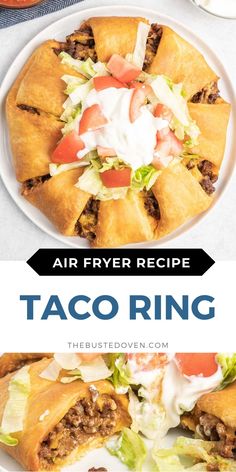 a taco ring with lettuce, tomatoes and other toppings on it