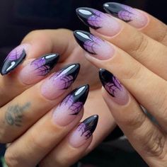 Amazon.com: BABALAL Press on Nails Meidum Fake Nails Black French Glue on Nails Purple Bat Bling Design Acrylic Nails 24Pcs Halloween Stiletto False Nails : Beauty & Personal Care Halloween Crop Top, Nails Yellow, Halloween Press On Nails, Purple Nail Designs, Colorful Nails, Purple Nail, Manicure E Pedicure