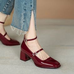 LBSFY - Women's Shoes Mary Jane 2024 Spring and Autumn New Thick-heeled High-heeled Retro Square Toe Pumps 1Measurement In CM US size Heel To Toe(in cm) CN Size 4 22.5 35 5 23 36 6 23.5 37 7 24 38 8 24.5 39 9 25 40 10 25.5 41 11 26 42 Red Mary Jane Shoes, Mary Jane Shoes Heels, Red Wedding Shoes, Shoes Mary Jane, Zapatos Mary Jane, High Heel Dress Shoes, High Heel Dress, Square Toe Sandals, Mary Jane Shoes Womens