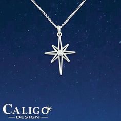 North Star Pendant Necklace 14K White gold Star with Diamond | Etsy -  Star Jewelry by Caligo Design - Nature Inspired Jewelry - #star #stars #starNecklace #diamondStar #northStar #northStarNecklace #starJewelry #northStarJewelry #nightSky #starryNight #constantStar #northernHemisphere #nightSkyNecklace #diamondNecklace #14Kstar #goldStar #polarisStar #natureinspiredjewelry #caligoDesign #beautiful #sparkling #uniqueJewelry #nightJewelry #sparkling #fascinate Sterling Silver Star-shaped Diamond Necklace, Sterling Silver Star Diamond Necklace With Accents, Sparkling Star-shaped White Gold Jewelry, Star-shaped White Gold Jewelry With Diamond Accents, White Gold Star-shaped Jewelry With Diamond Accents, Star Shaped White Gold Jewelry With Diamond Accents, White Gold Star-shaped Jewelry With Single Diamond, White Gold Star-shaped Jewelry With Brilliant Cut, Sterling Silver Star Diamond Necklace