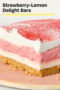 a strawberry - lemon delight dessert is shown on a plate