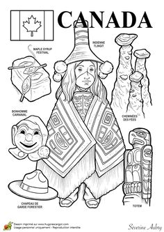 an adult coloring page with canada symbols