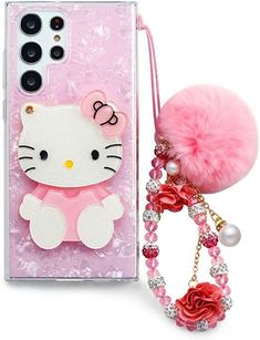 hello kitty phone case with pom - pom keychain